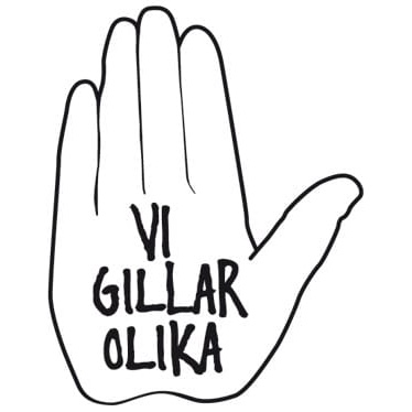 Hand som det står "VI GILLAR OLIKA" på
